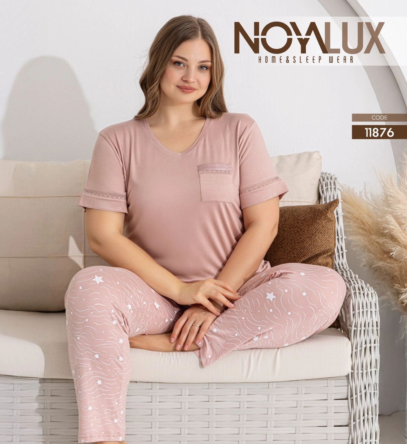 69d11d1435020-59817830-sw1371sh1494 Noyalux 11876 Kadın Battal Kısa Kollu Pijama Takımı - Görsel 1