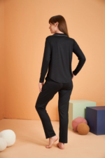 PJS 28049 Kadın Uzun Kol Önü Düğmeli Pijama Takım - Görsel 3