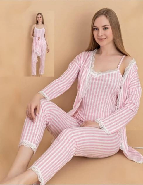 stil-moda-6064-kadin-cizgili-askili-sabahlikli-pijama-takimi-46471157-sw489sh633 Stil Moda 6064 Kadın Çizgili Askılı Sabahlıklı Pijama Takımı - Görsel 1