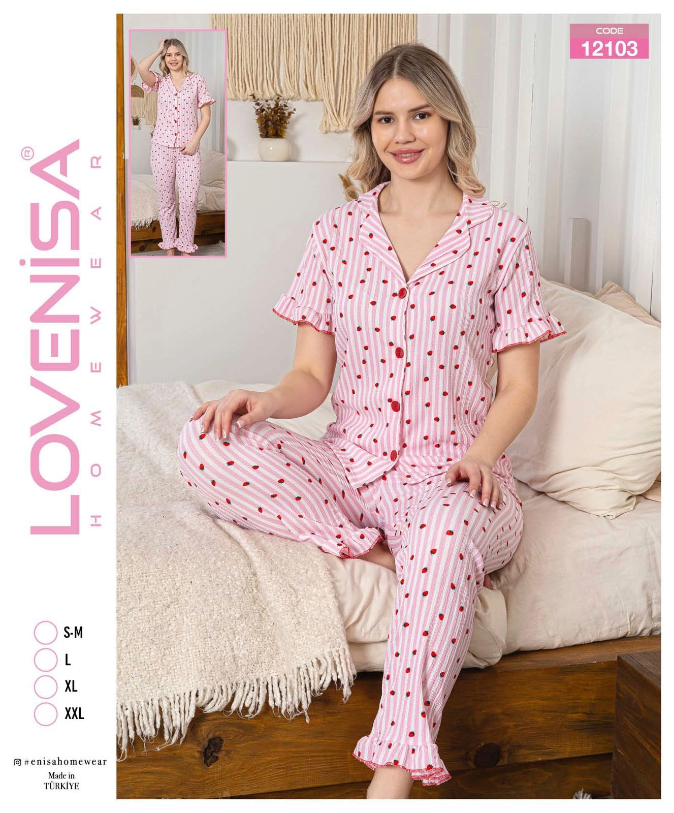 69d7834dcf4e2-32140156-sw1327sh1600 Lovenisa 12103 Kadın Bürümcük Düğmeli Pijama Takımı - Görsel 1