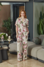 Aqua 26546 Kadın Desenli Düğmeli Kısa Kol Pijama Takım - Görsel 2