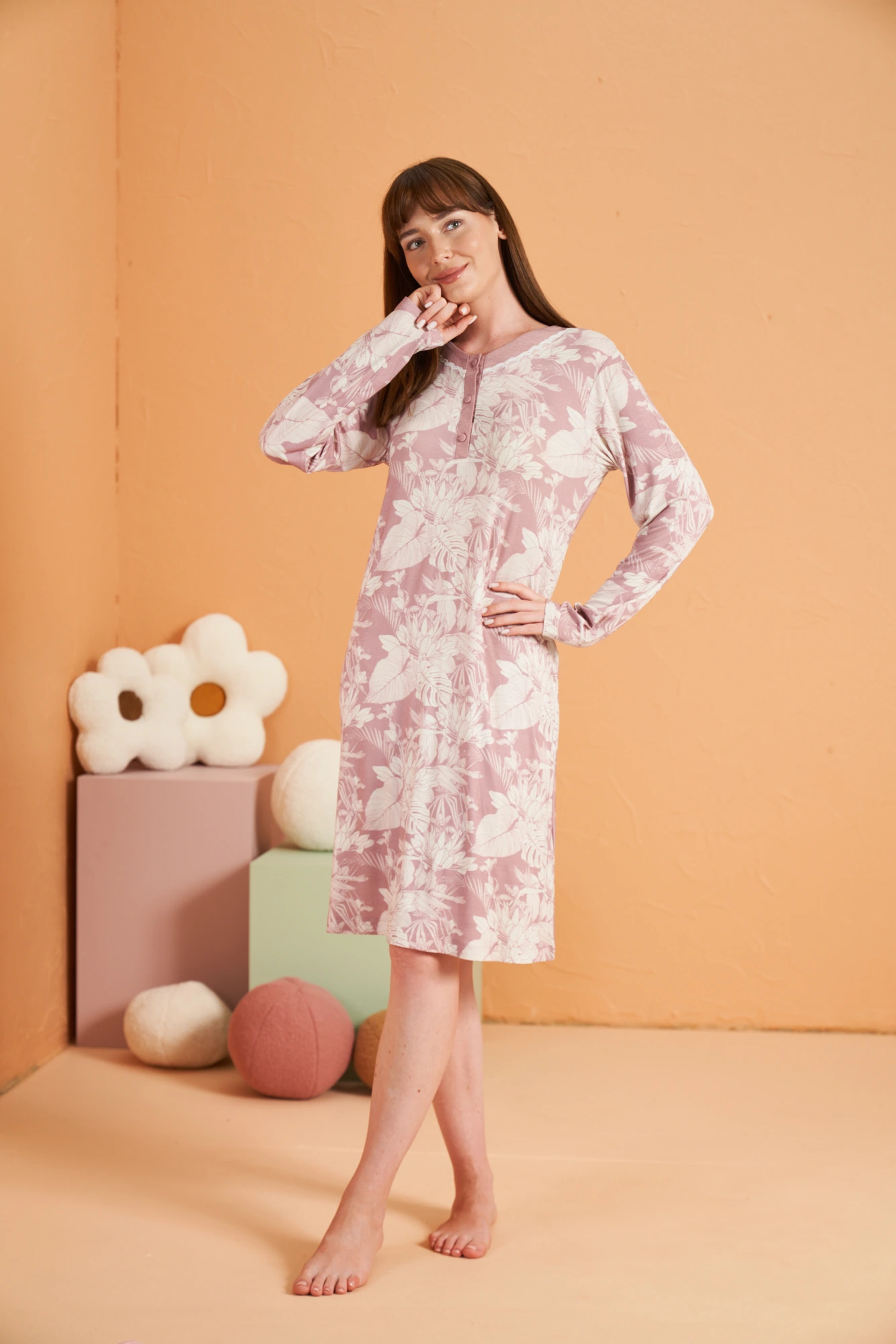 pjs-28019-kadin-uzun-kol-desenli-gecelik-41863543-sw1333sh2000 PJS 28019 Kadın Uzun Kol Desenli Gecelik - Görsel 1