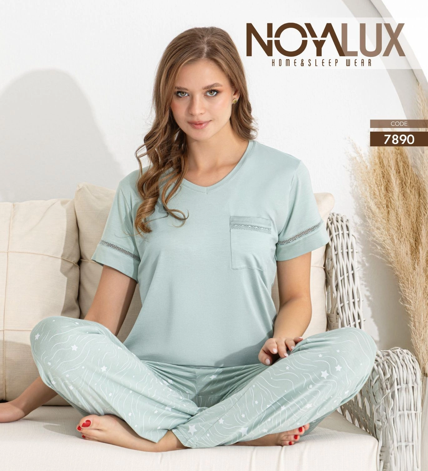 69d122db19f66-93917254-sw1371sh1506 Noyalux 7890 Kadın Kısa Kollu Pijama Takımı - Görsel 1
