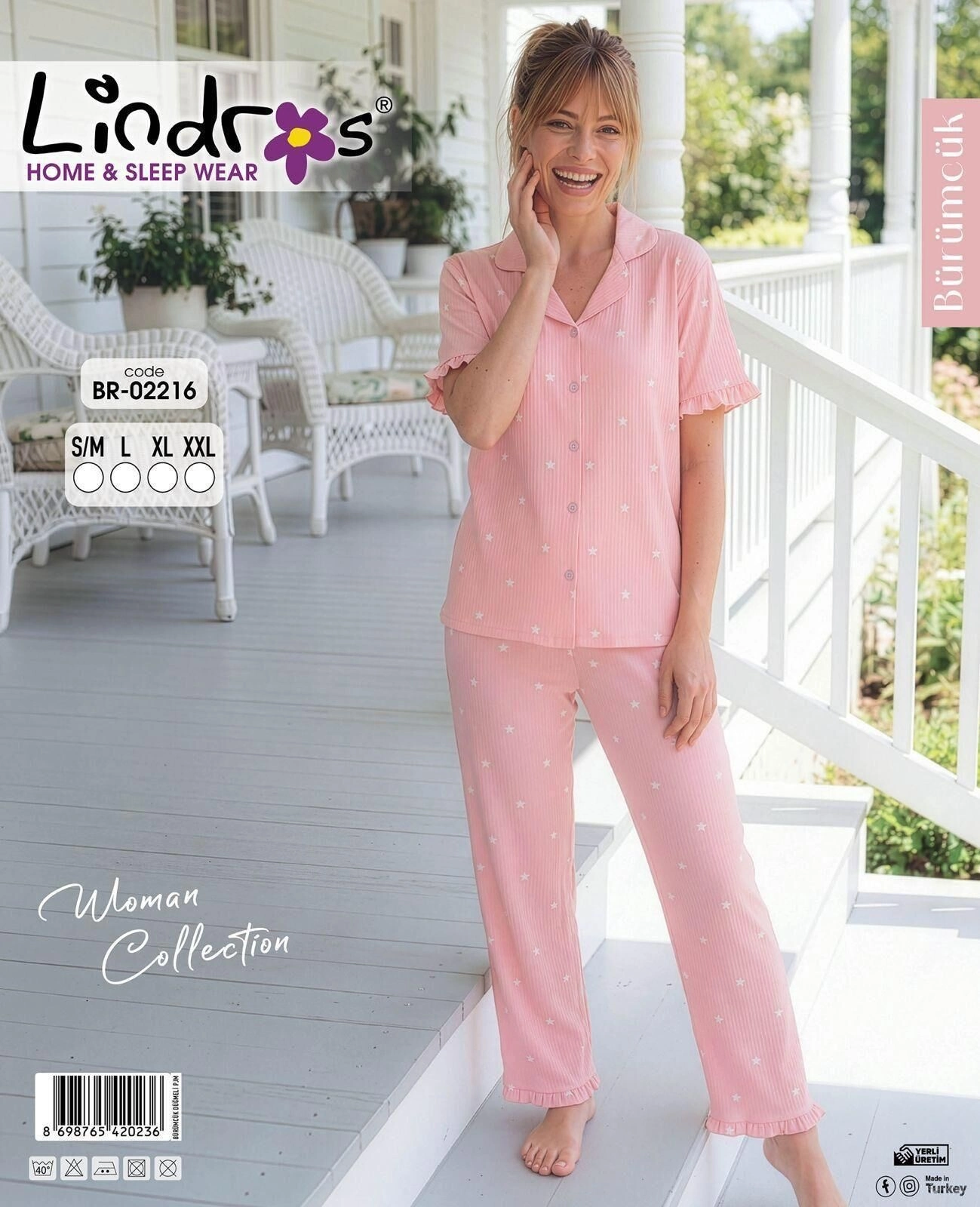 lindros-br-02216-kadin-kisa-kollu-burumcuk-dugmeli-pijama-takim-63759744-sw1299sh1600 Lindros BR-02216 Kadın Kısa Kollu Bürümcük Düğmeli Pijama Takım - Görsel 1
