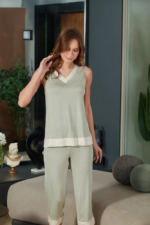 Aqua 26605 Kadın V Yaka Sıfır Kol Kapri Pijama Takım - Görsel 2