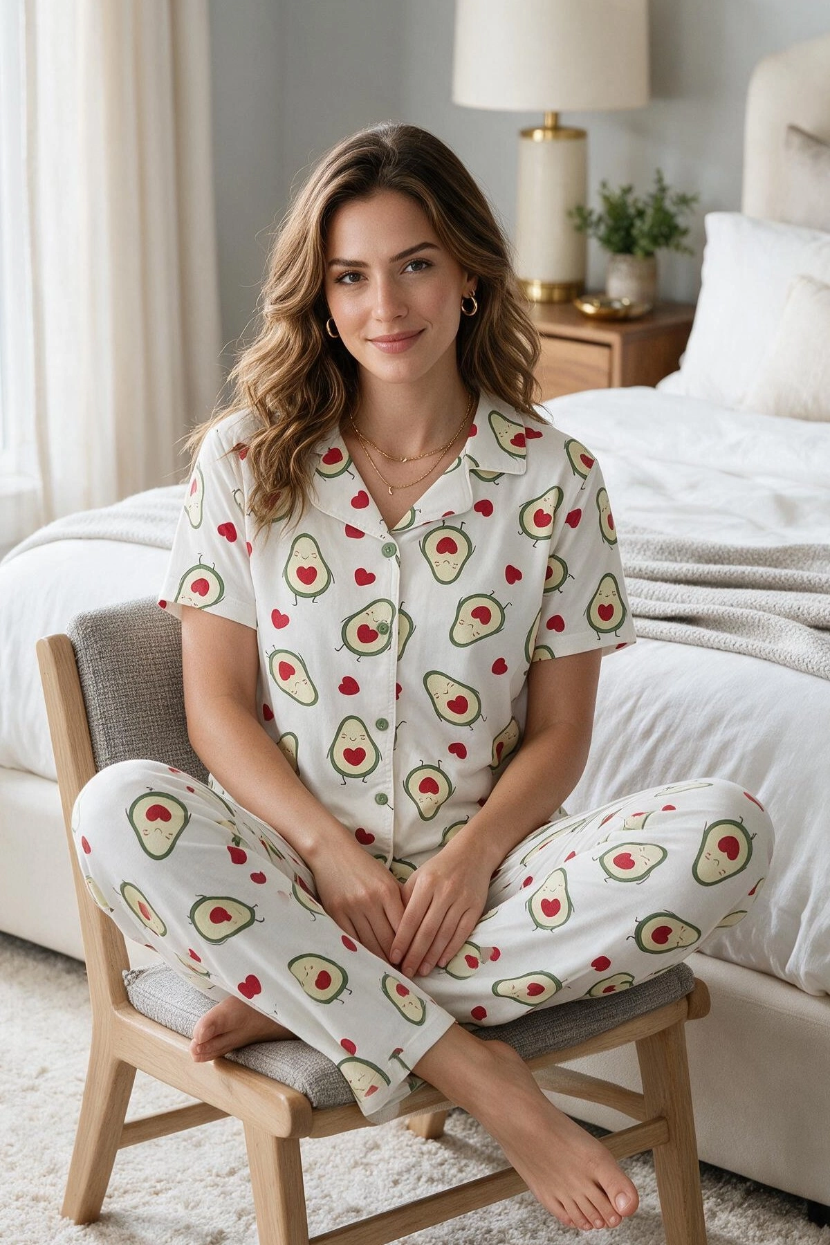 avokado-desenli-kisa-kollu-gomlek-yaka-milan-kumas-kadin-pijama-takimi-90872928-sw1200sh1800 Avokado Desenli Kısa Kollu Gömlek Yaka Milan Kumaş Kadın Pijama Takımı - Görsel 1