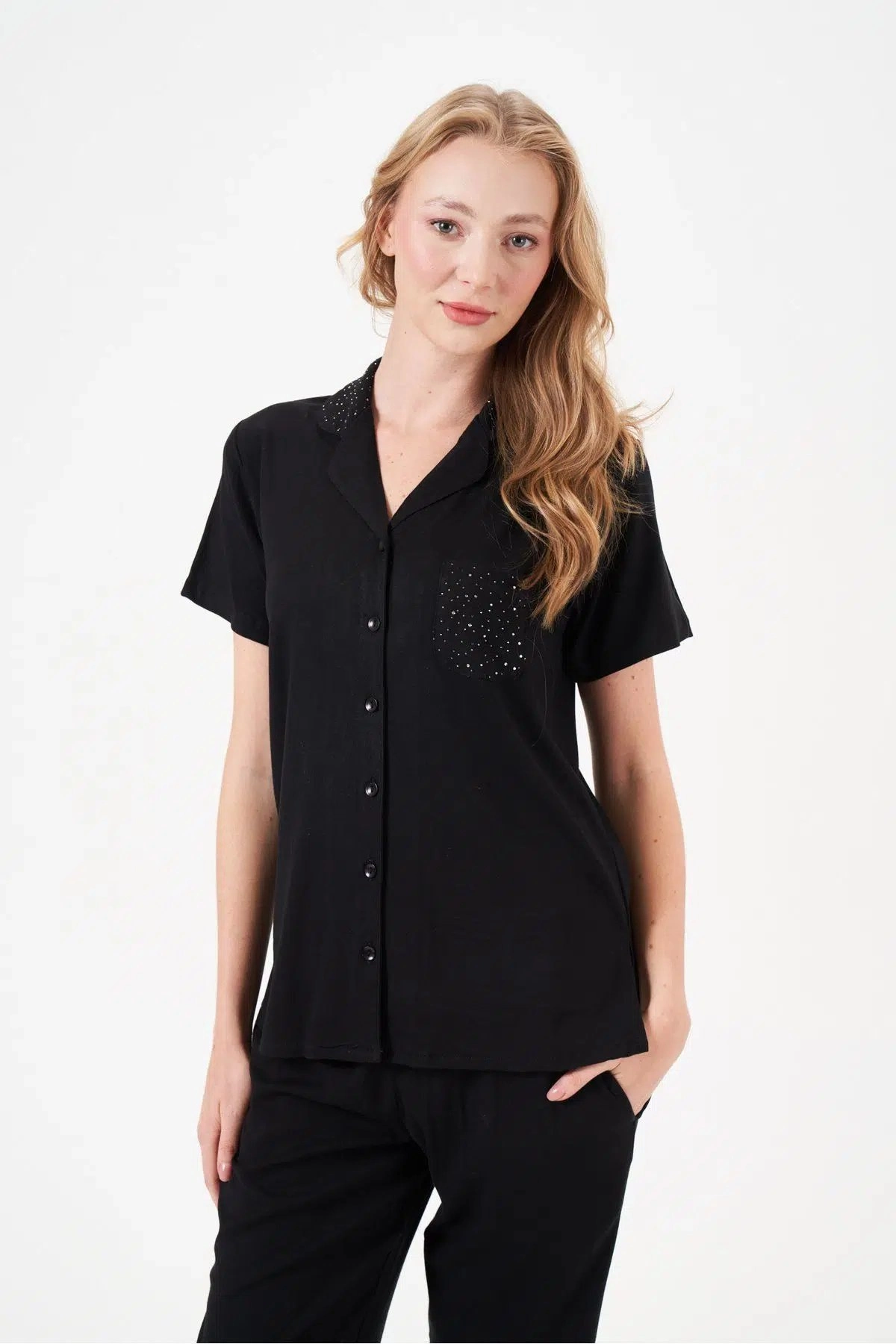 pjs-29006-kadin-kisa-kol-onden-dugmeli-pijama-takimi-68688181-sw1200sh1800 PJS 29006 Kadın Kısa Kol Önden Düğmeli Pijama Takımı - Görsel 1