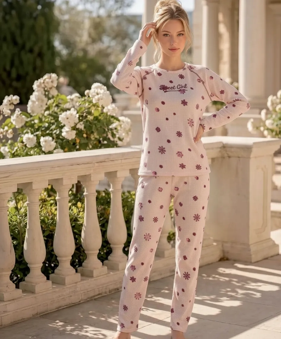boyraz-vf-02745-kadin-waffle-kumas-pijama-takimi Boyraz VF-02745 Kadın Waffle Kumaş Pijama Takımı - Görsel 1