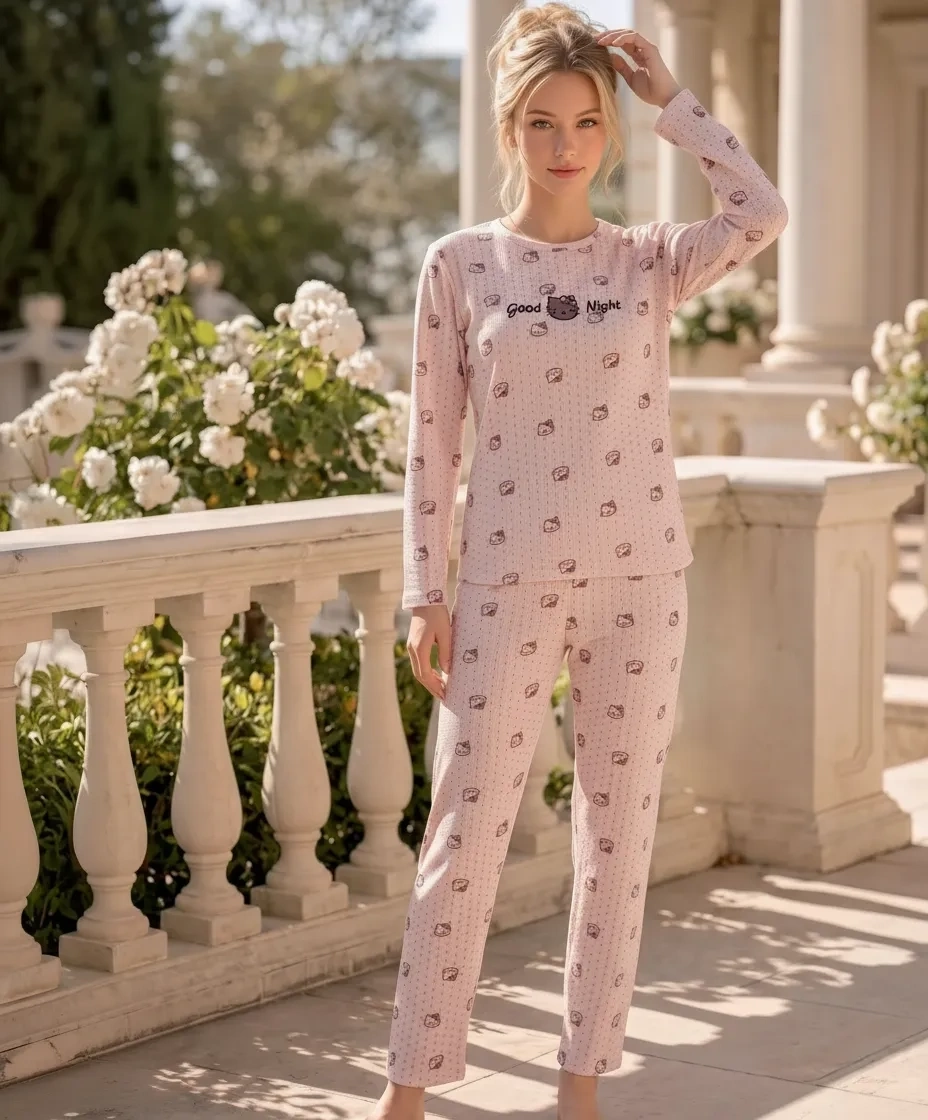 boyraz-vf-02934-kadin-waffle-kumas-pijama-takimi Boyraz VF-02934 Kadın Waffle Kumaş Pijama Takımı - Görsel 1