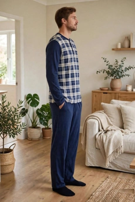 Erkek pijama takımının yan açıdan duruşu ve kol kesimi