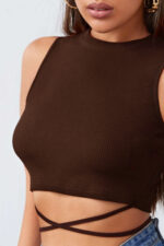 Kadın Kahverengi Çapraz Bağlamalı Crop Top Büstiyer - Görsel 2