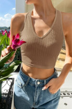 Kadın Kahverengi Racer Sırt Crop Top Bluz - Görsel 4