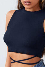 Kadın Lacivert Çapraz Bağlamalı Crop Top Büstiyer - Görsel 2
