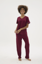 Mürdüm V yaka kadın pijama takımı ön görünüm