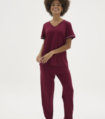 Mürdüm V yaka kadın pijama takımı ön görünüm