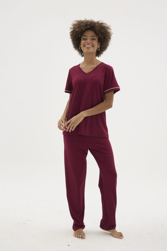 Mürdüm V yaka kadın pijama takımı ön görünüm