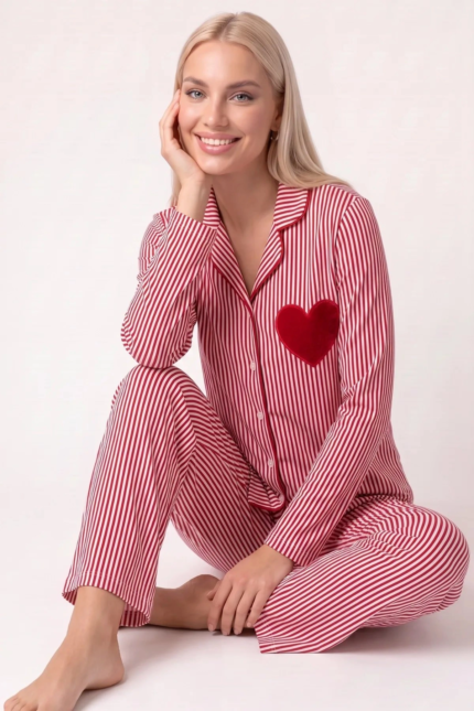 Pjs 30144 Kadın Çizgili Uzun Kol Pijama Takımı