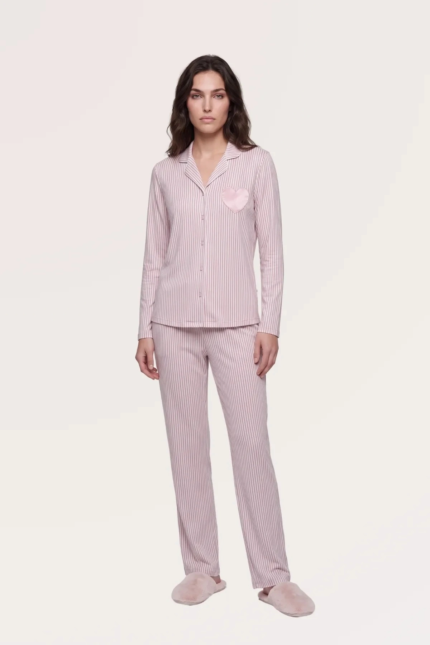 Pjs 30145 Kadın Uzun Kol Çizgili Pijama Takımı