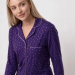Pjs 30167 Kadın Uzun Kol Puantiyeli Düğmeli Pijama Takımı