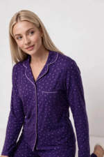 Pjs 30167 Kadın Uzun Kol Puantiyeli Düğmeli Pijama Takımı