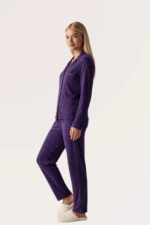 Pjs 30167 Kadın Uzun Kol Puantiyeli Düğmeli Pijama Takımı - Görsel 3