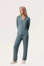 Pjs 30198 Kadın Önden Düğmeli Uzun Kol Pijama Takımı - Görsel 2