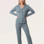 Pjs 30198 Kadın Önden Düğmeli Uzun Kol Pijama Takımı