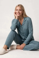 Pjs 30198 Kadın Önden Düğmeli Uzun Kol Pijama Takımı - Görsel 4